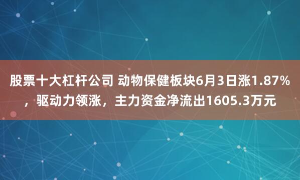 股票十大杠杆公司 动物保健板块6月3日涨1.87%，驱动力领涨，主力资金净流出1605.3万元