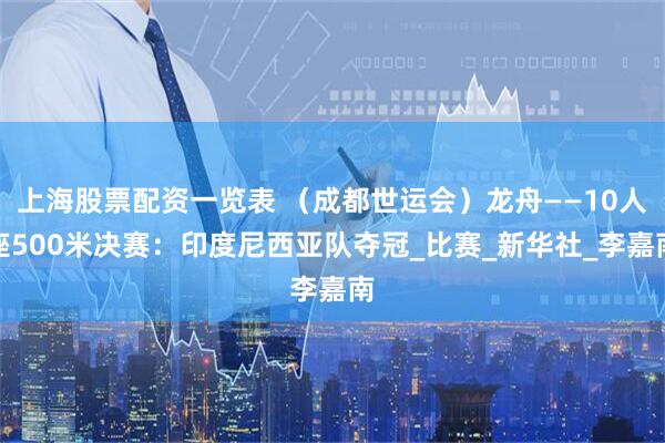 上海股票配资一览表 （成都世运会）龙舟——10人座500米决赛：印度尼西亚队夺冠_比赛_新华社_李嘉南